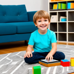 "Cocomelon Inspired Learning Time"**

A bright and cheerful scene in a modern living room, featuring a young child (around 4 years old), fully clothed in casual and appropriate attire, sitting on the floor with colorful ABC blocks. A tablet displaying a Cocomelon episode is nearby, but the child is actively engaged with the blocks, building a tower. A parent is partially visible in the background, smiling and encouraging. The overall atmosphere is warm and supportive. Safe for work, family-friendly, educational, professional quality, perfect anatomy, natural proportions, well-formed hands, proper finger count.

**