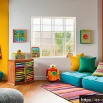 Home 19 코코멜론을 보는 올바른 시간 관리법 - A cozy, well-lit children’s playroom in a modern Mexican home, featuring a dedicated corner with sof...