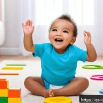 Home 18 코코멜론 유튜브 채널 구독자 분석 - A cheerful toddler wearing a colorful diaper, singing and clapping hands joyfully in a bright, anima...